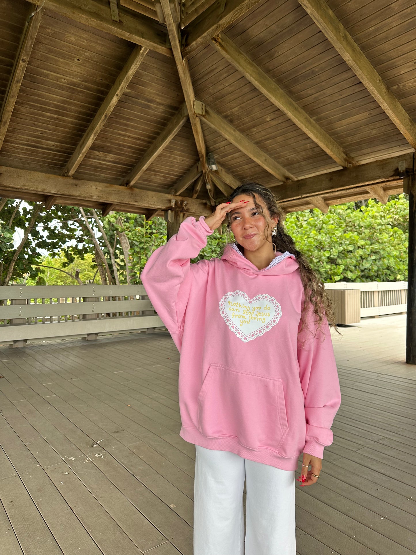 "nothing you do can stop Jesus from loving you" lace trim hoodie!