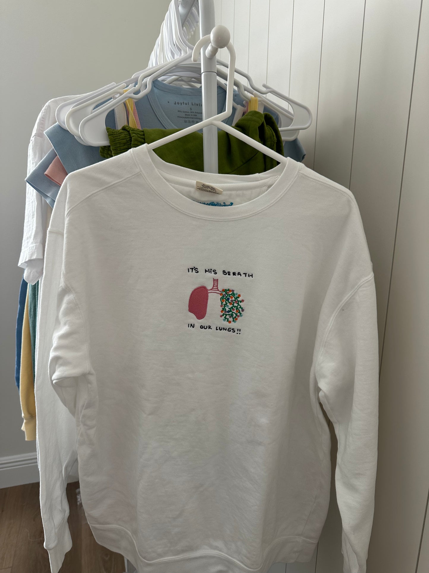 "its His breath in our lungs" SMALL cewneck