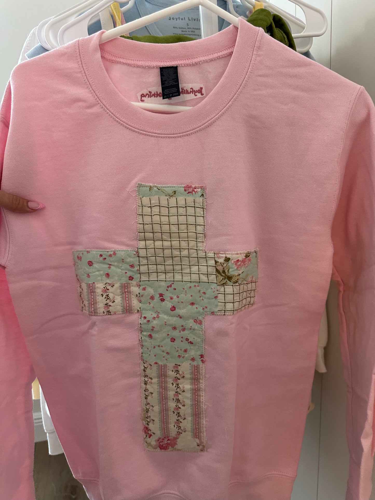 cross patchwork crewneck in XS