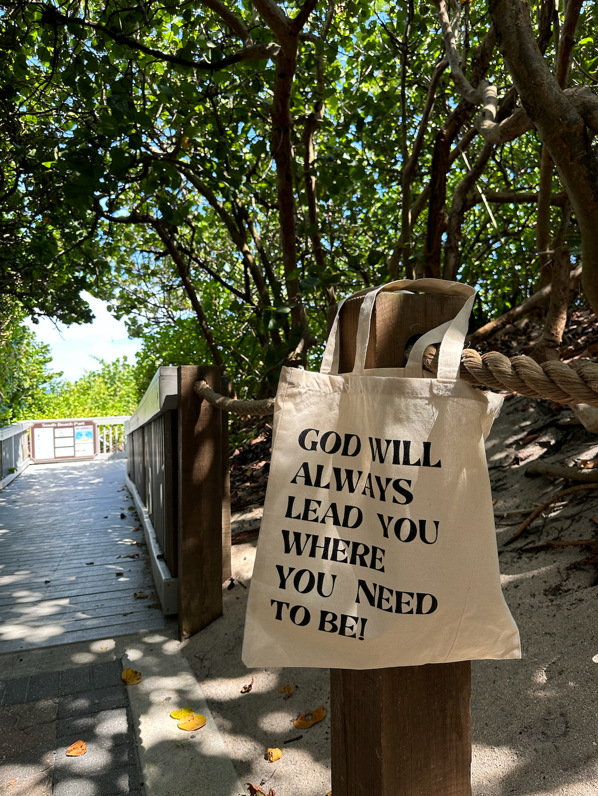 "God will always lead you" tote bag