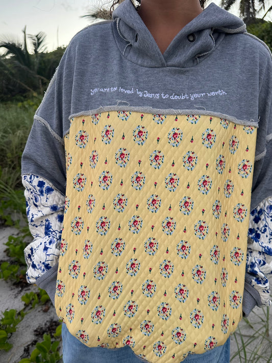 "too loved by Jesus" quilted hoodie!