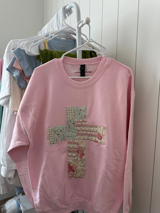 cross patchwork crewneck in LARGE