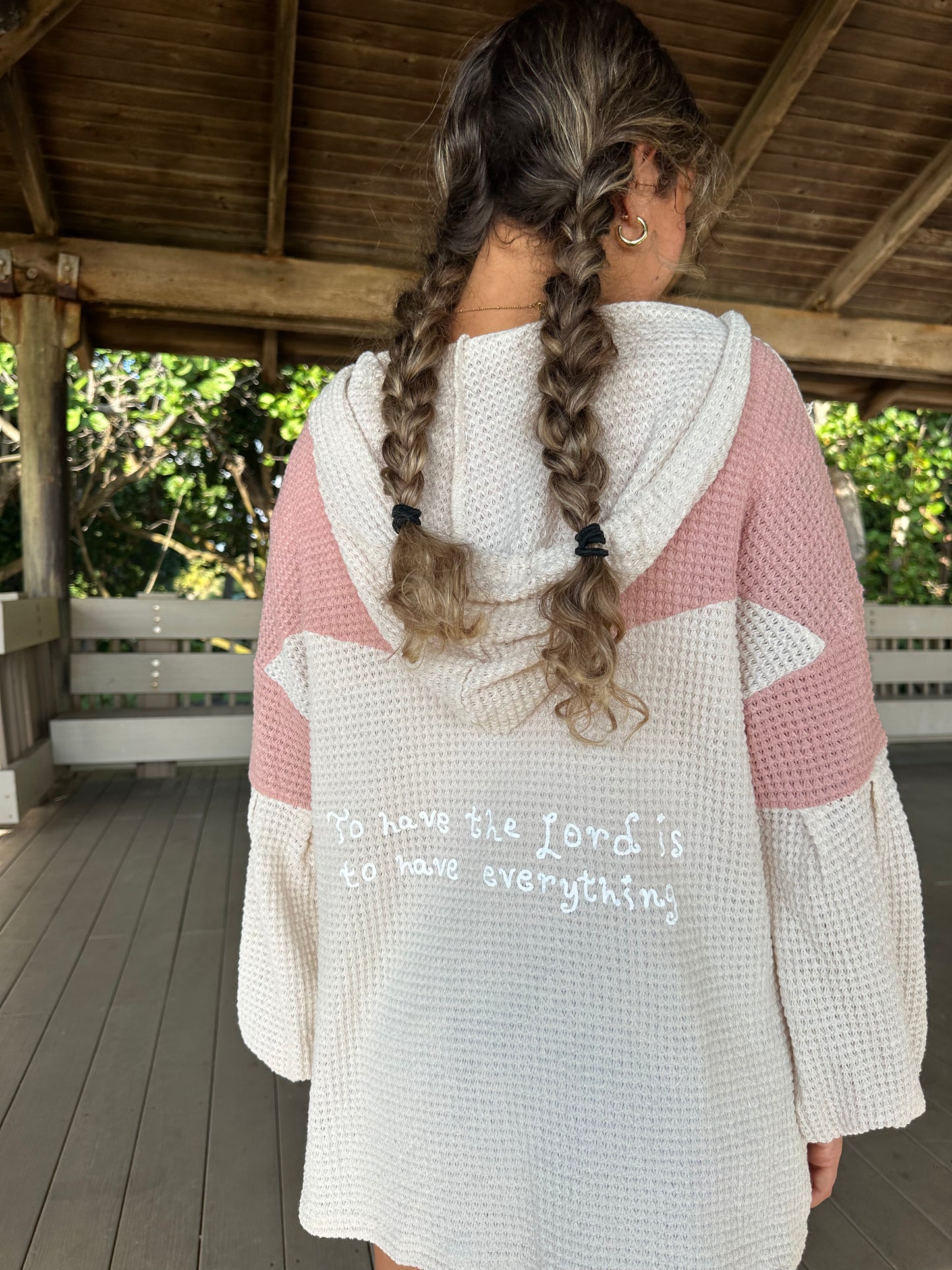 "to have the Lord is to have everything" patchwork sweater!