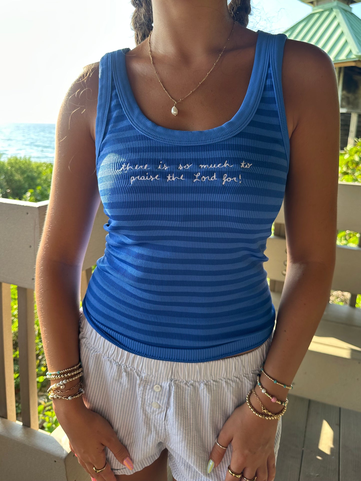 praise the Lord blue striped TANK!!!