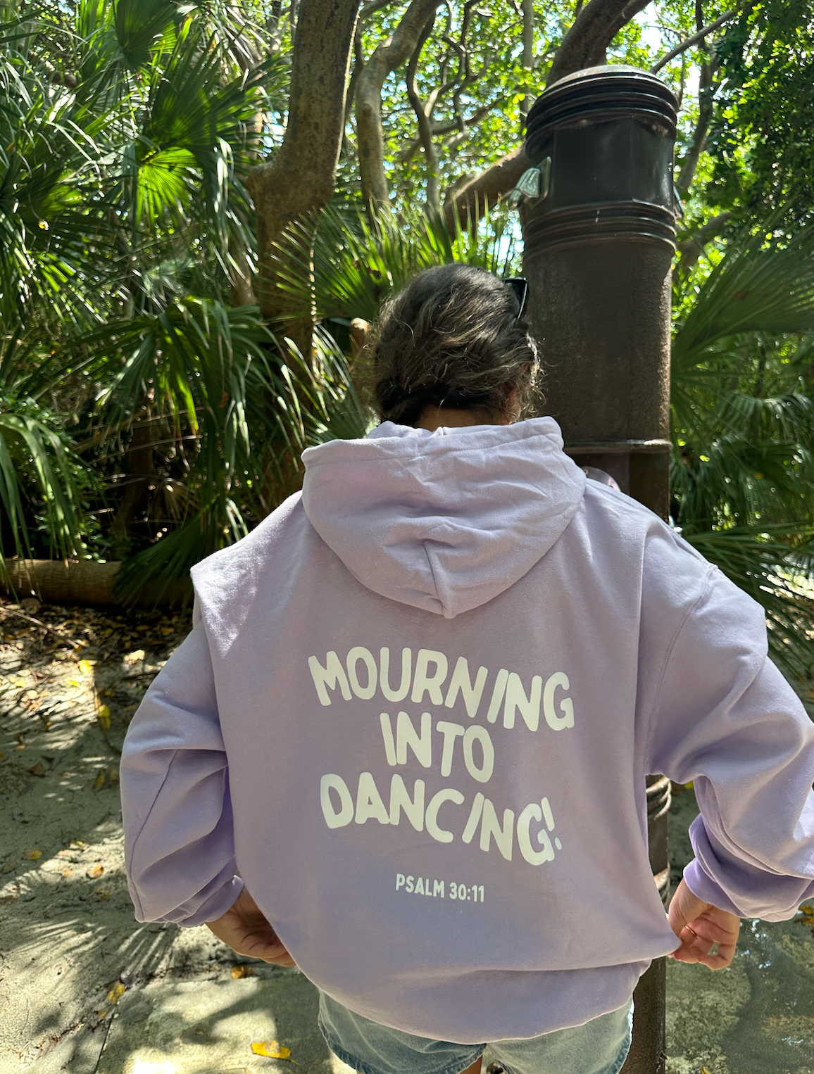 "mourning into dancing" hoodie in purple