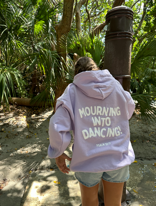 "mourning into dancing" hoodie in purple