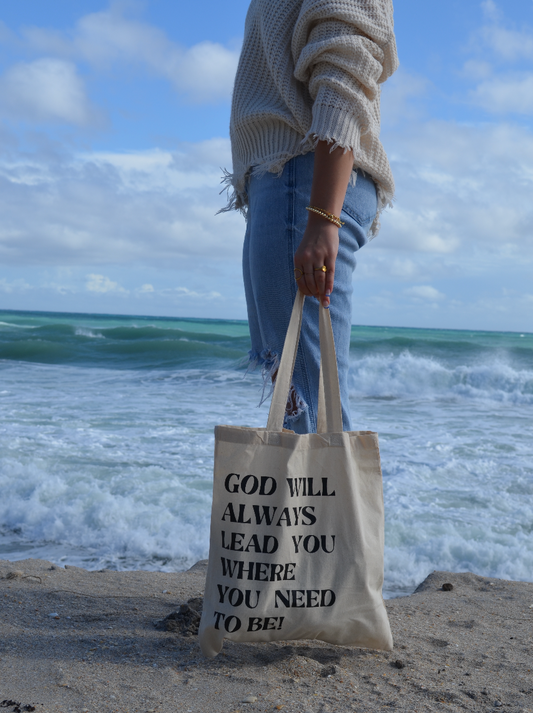 "God will always lead you" tote bag